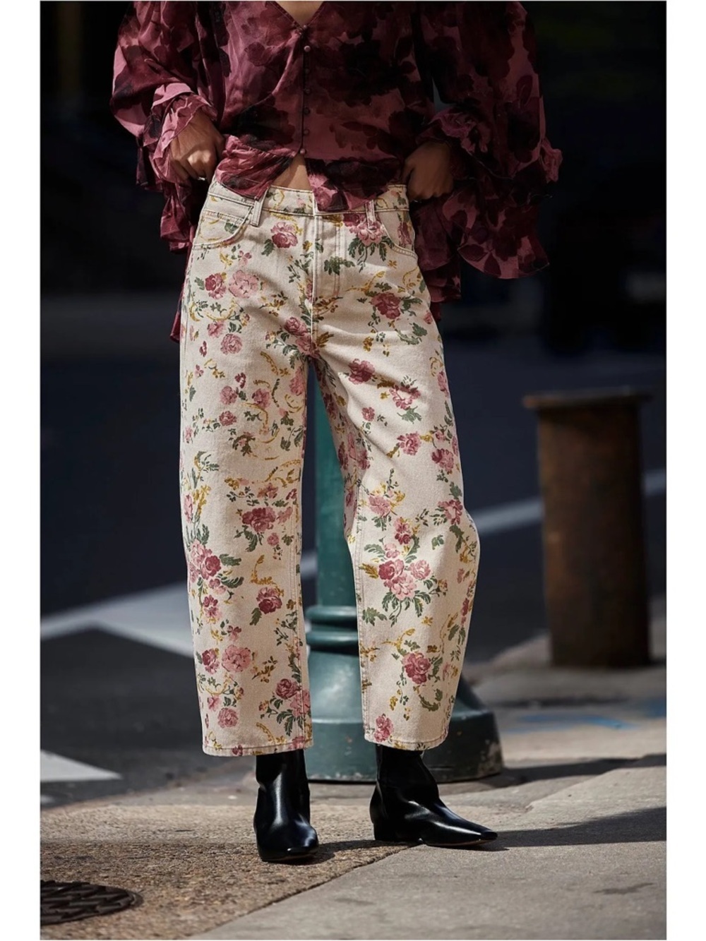 Free People NWT We The Free Deep Trance Mid Rise Printed Jeans Wallpaper Floral